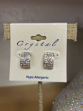 Crystal Pavé Huggie Earrings in Clear Iridescent